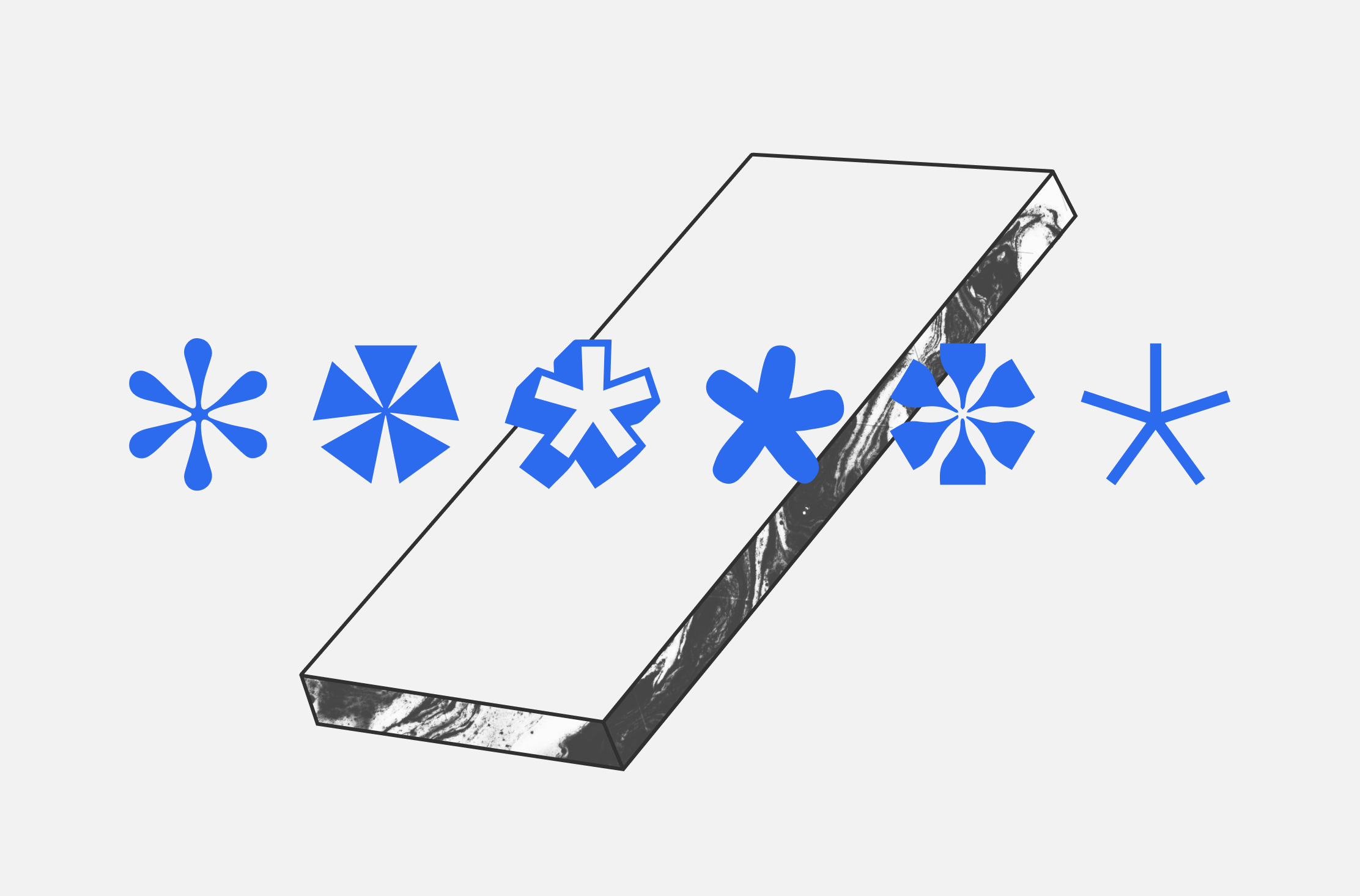 An illustration of asterisks superimposed over the shape of a smartphone.